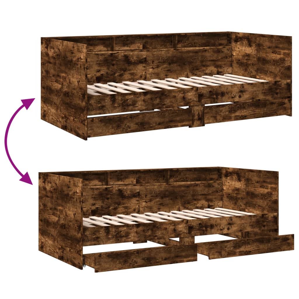 Daybed with Drawers without Mattress Smoked Oak 75x190 cm Small Single