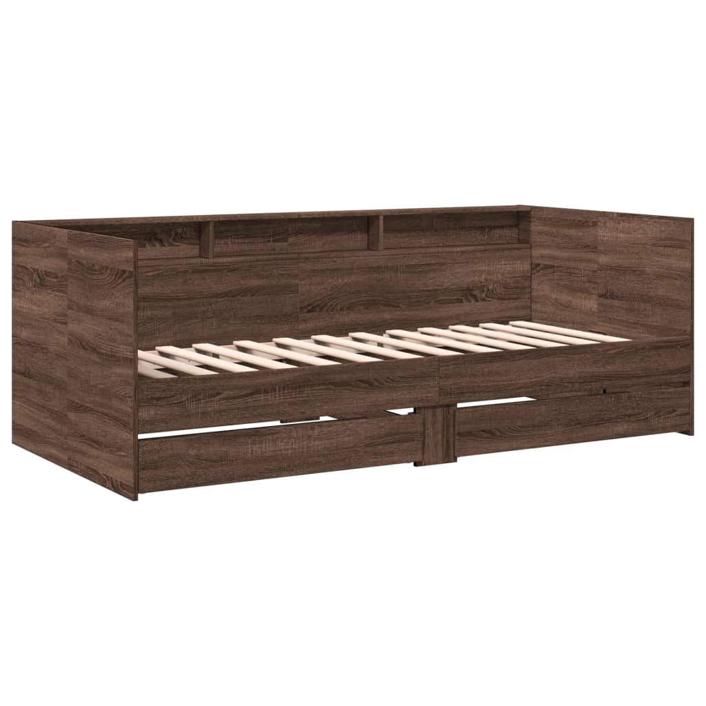 Daybed with Drawers without Mattress Brown Oak 75x190 cm Small Single