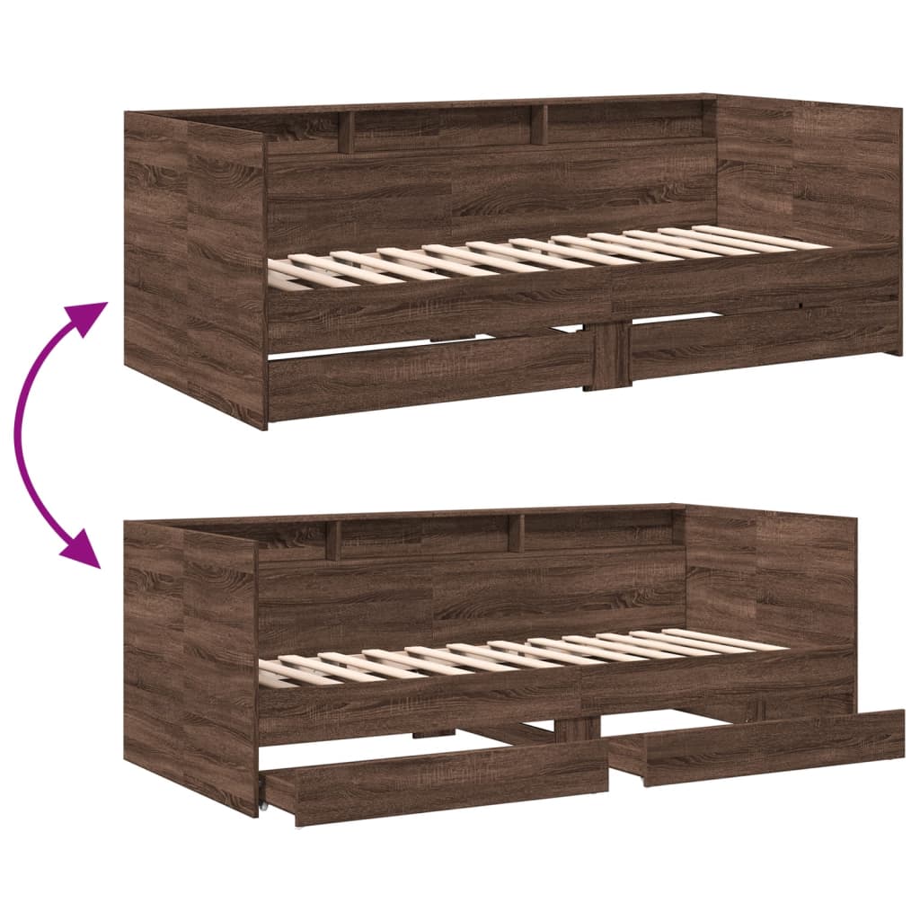 Daybed with Drawers without Mattress Brown Oak 75x190 cm Small Single