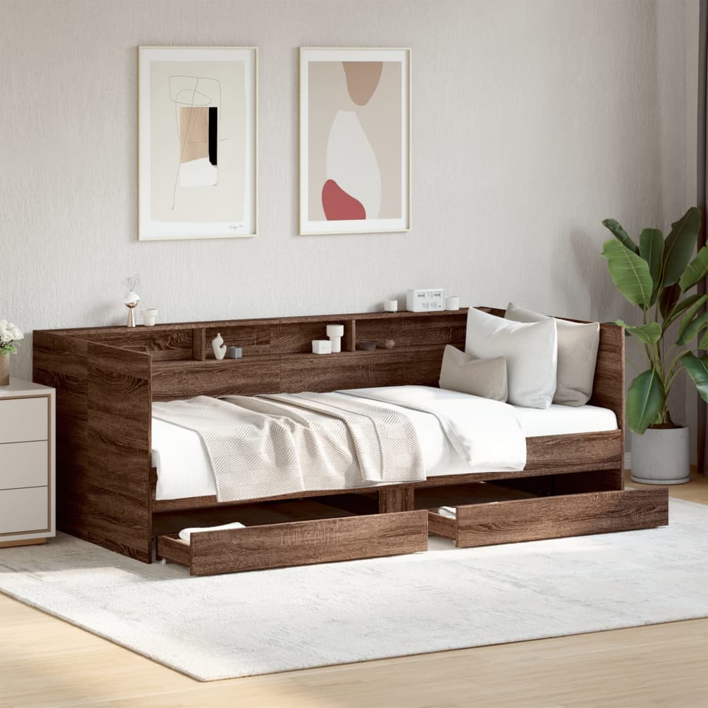 Daybed with Drawers without Mattress Brown Oak 75x190 cm Small Single