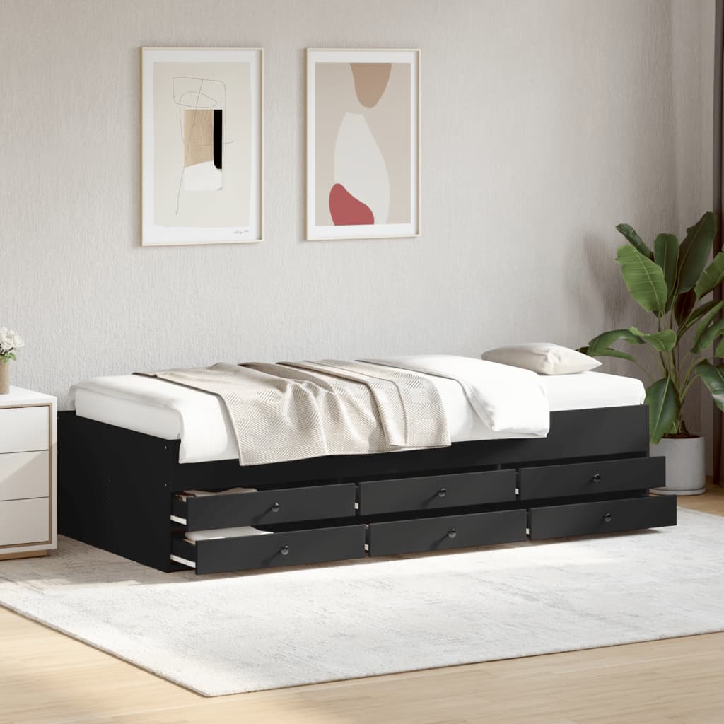Daybed with Drawers without Mattress Black 100x200 cm