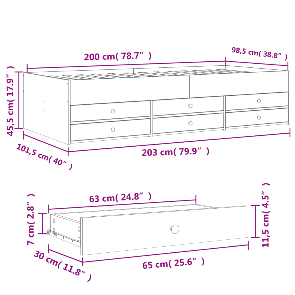Daybed with Drawers without Mattress Sonoma Oak 100x200 cm