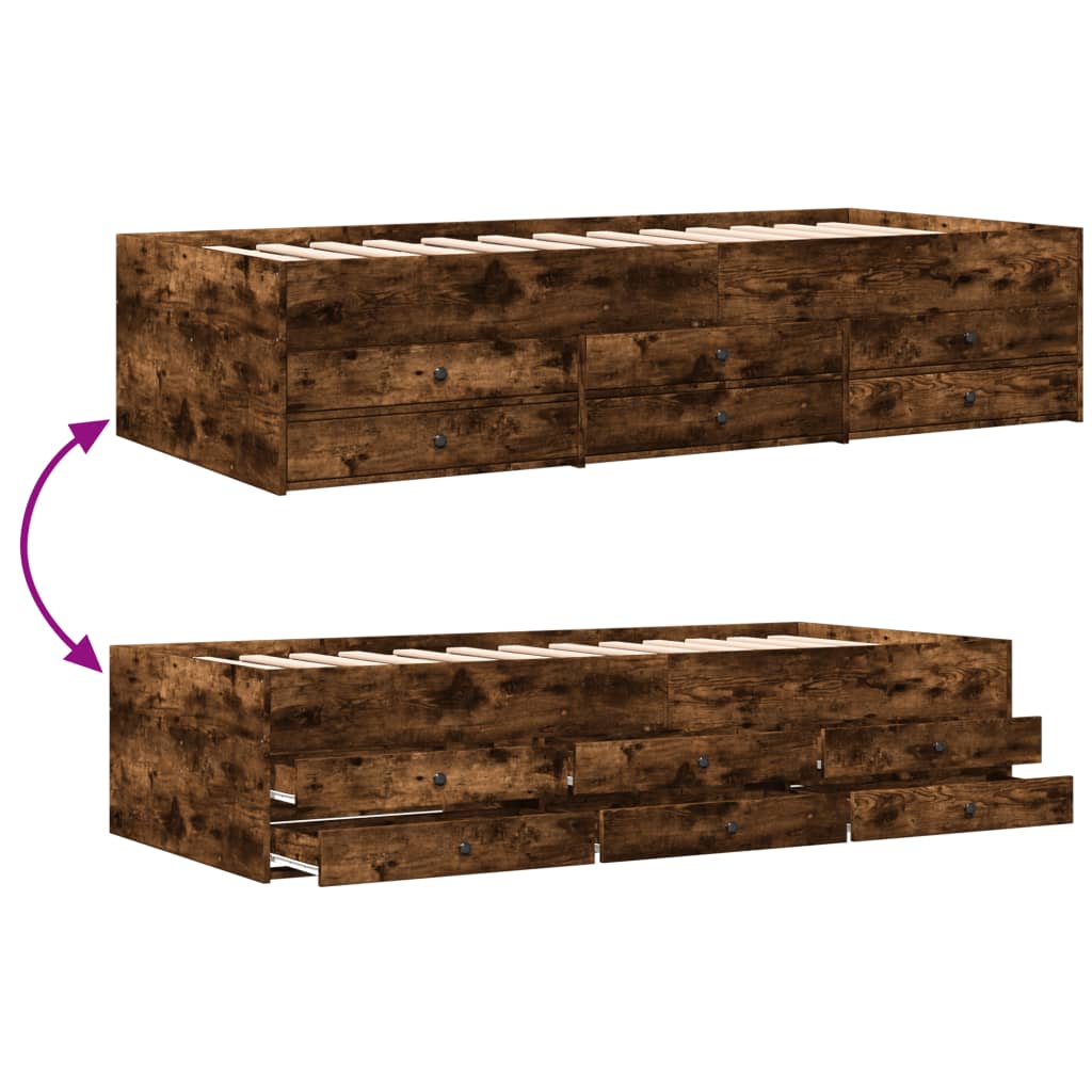 Daybed with Drawers without Mattress Smoked Oak 100x200 cm