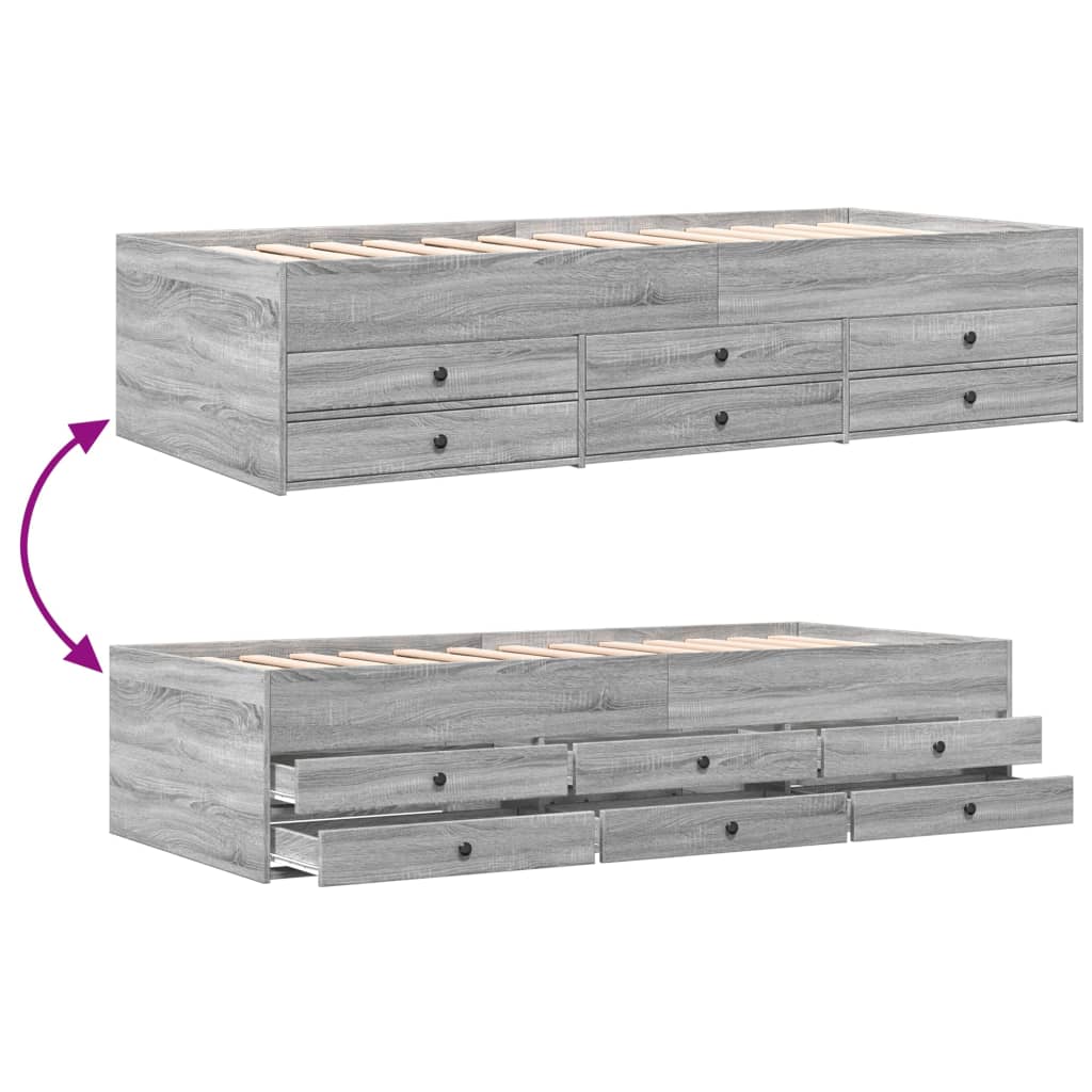 Daybed with Drawers without Mattress Grey Sonoma 100x200 cm