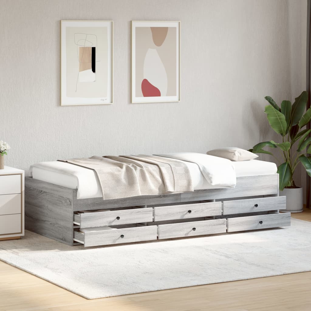 Daybed with Drawers without Mattress Grey Sonoma 75x190 cm Small Single