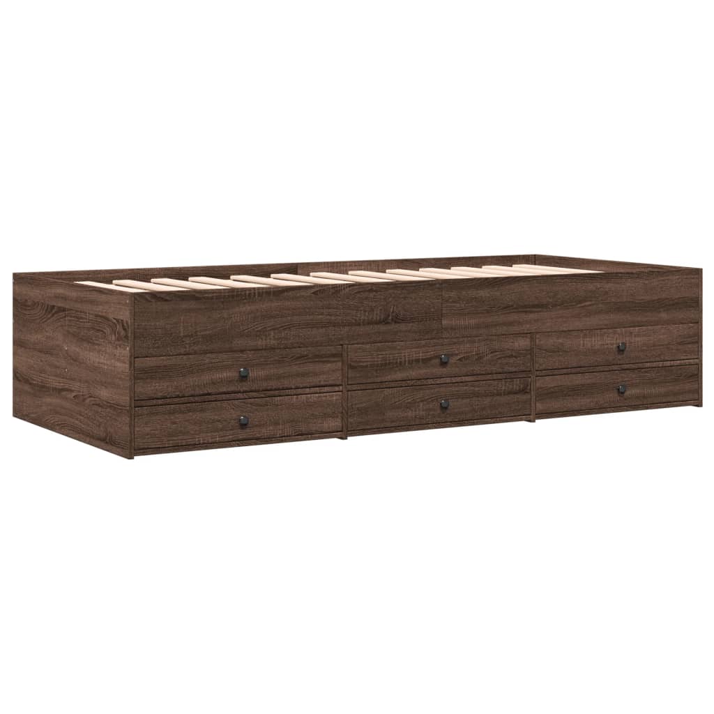Daybed with Drawers without Mattress Brown Oak 75x190 cm Small Single