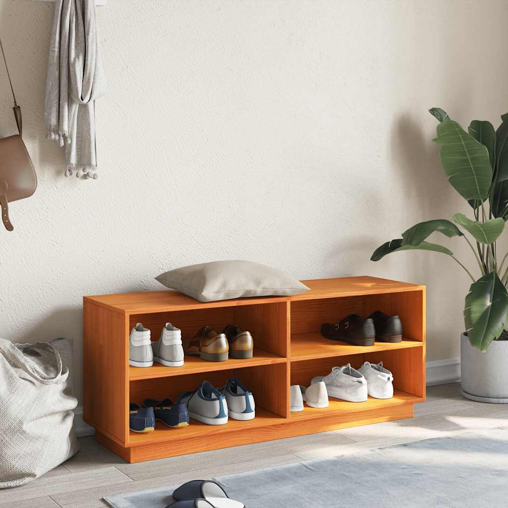 Shoe Cabinet Wax Brown 110x34x45 cm Solid Wood Pine