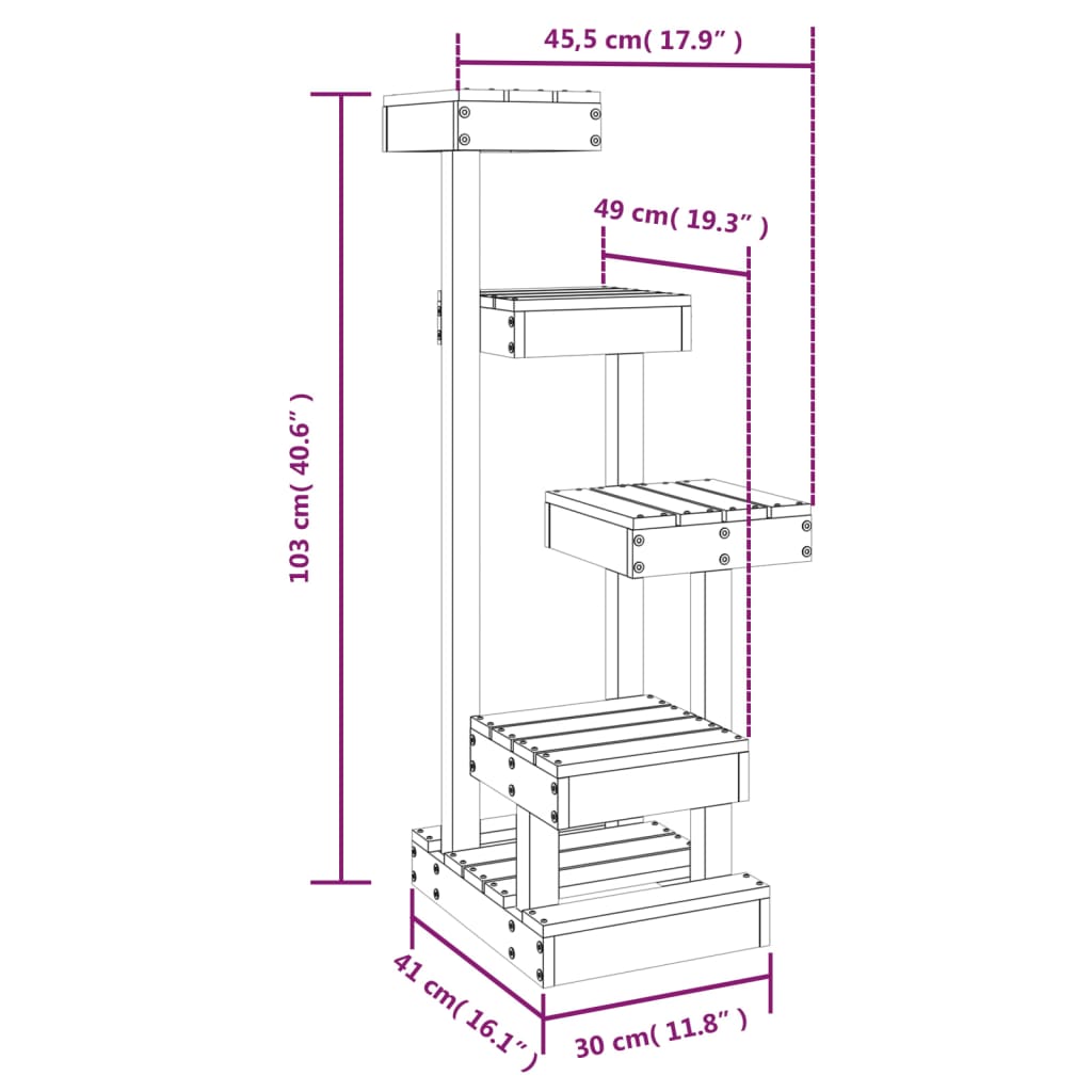 vidaXL Cat Tree Wax Brown 45.5x49x103 cm Solid Wood Pine