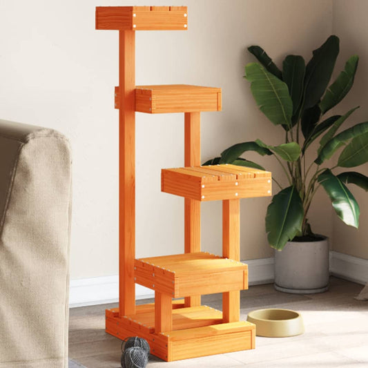 vidaXL Cat Tree Wax Brown 45.5x49x103 cm Solid Wood Pine