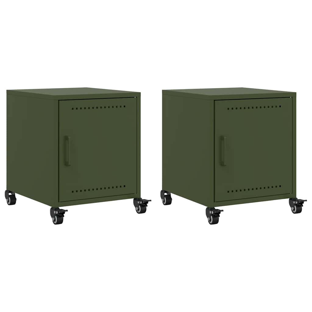 vidaXL Bedside Cabinets 2 pcs Olive Green 36x39x43.5 cm Steel