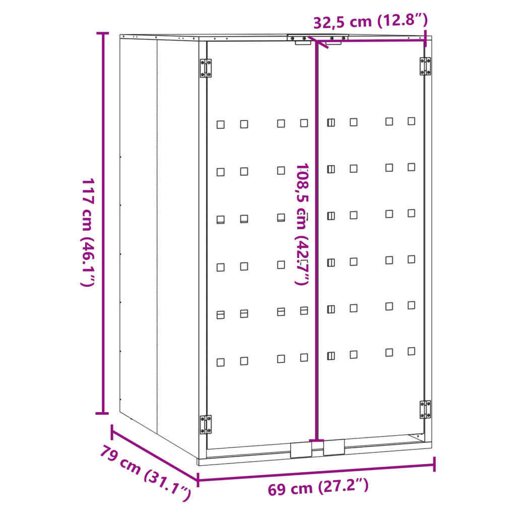 vidaXL Wheelie Bin Storage for Single Bin Grey 69x79x117 cm Steel