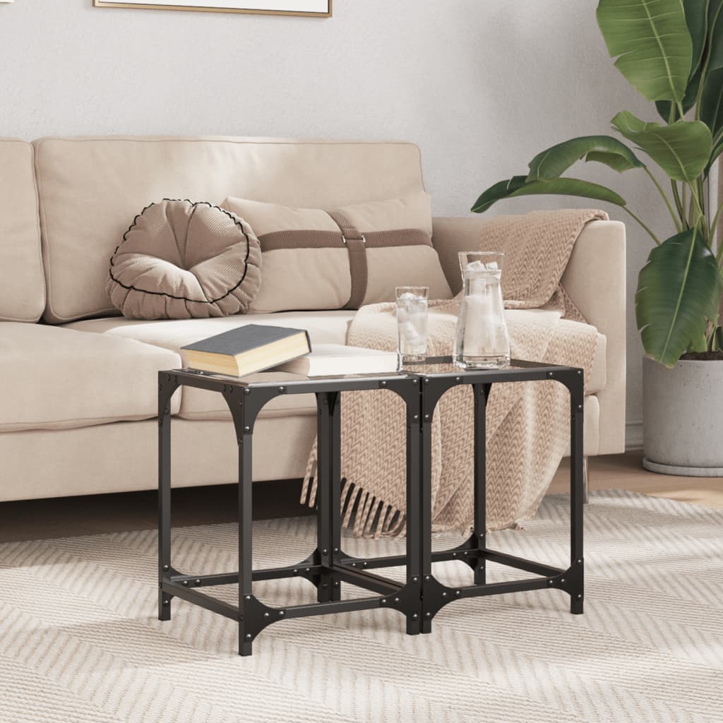 Coffee Tables with Transparent Glass Top 2 pcs 30x30x40cm Steel