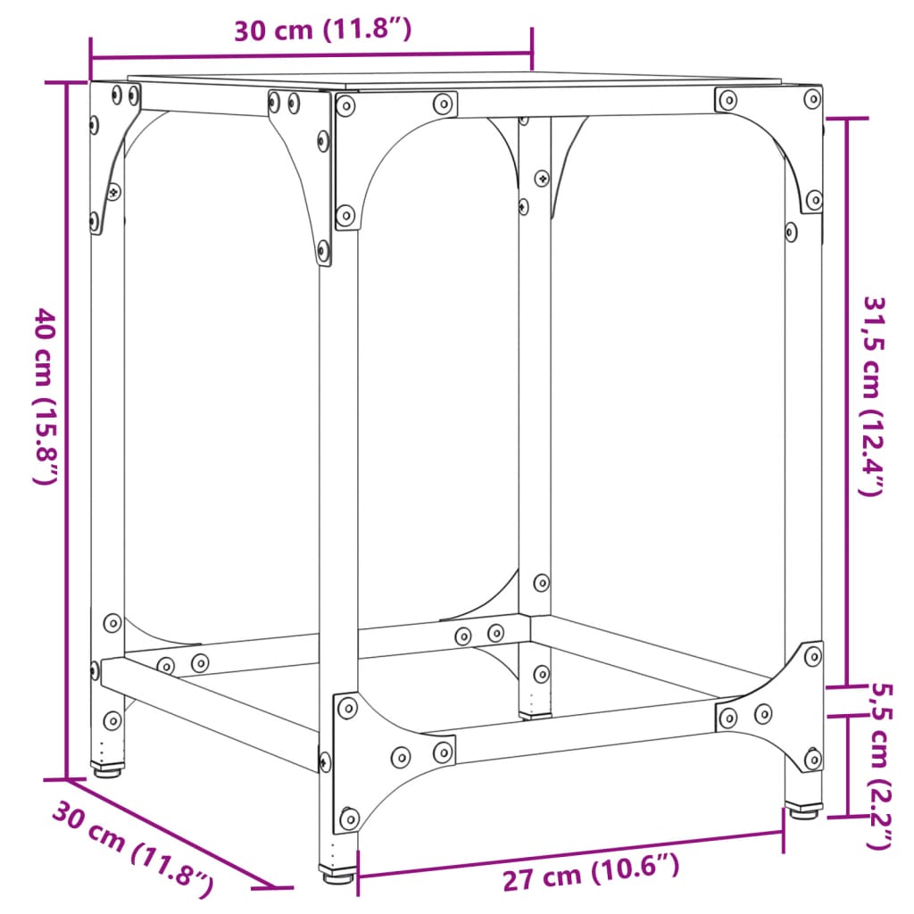 Coffee Tables with Transparent Glass Top 2 pcs 30x30x40cm Steel