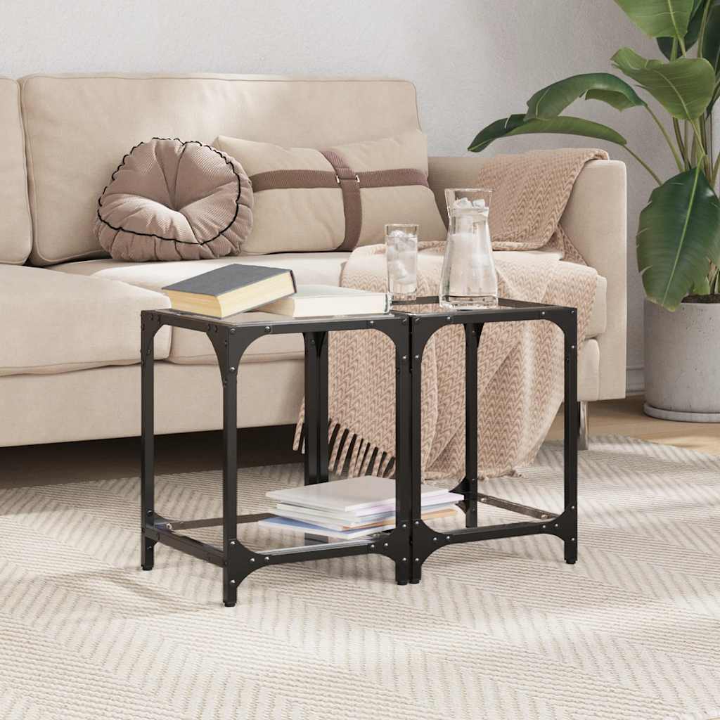Coffee Tables with Transparent Glass Top 2 pcs 30x30x40cm Steel