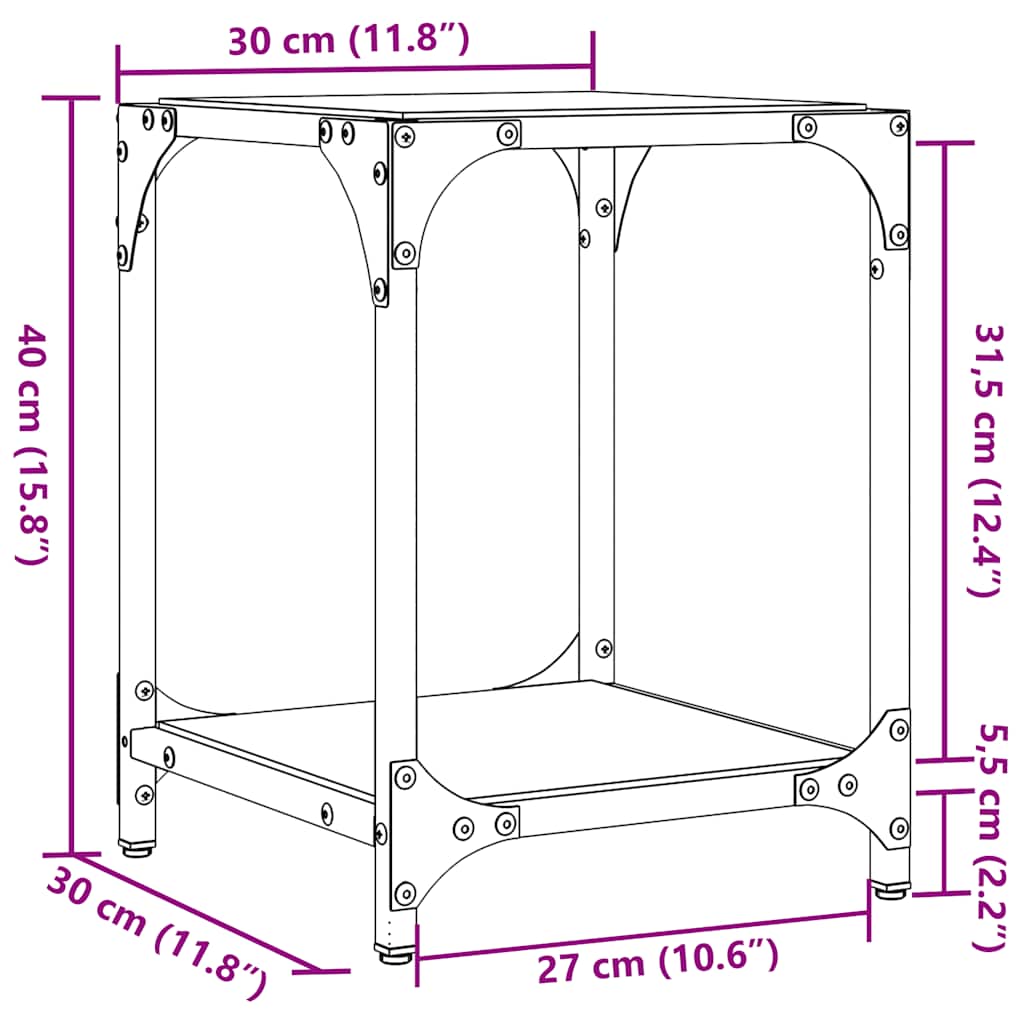 Coffee Tables with Transparent Glass Top 2 pcs 30x30x40cm Steel