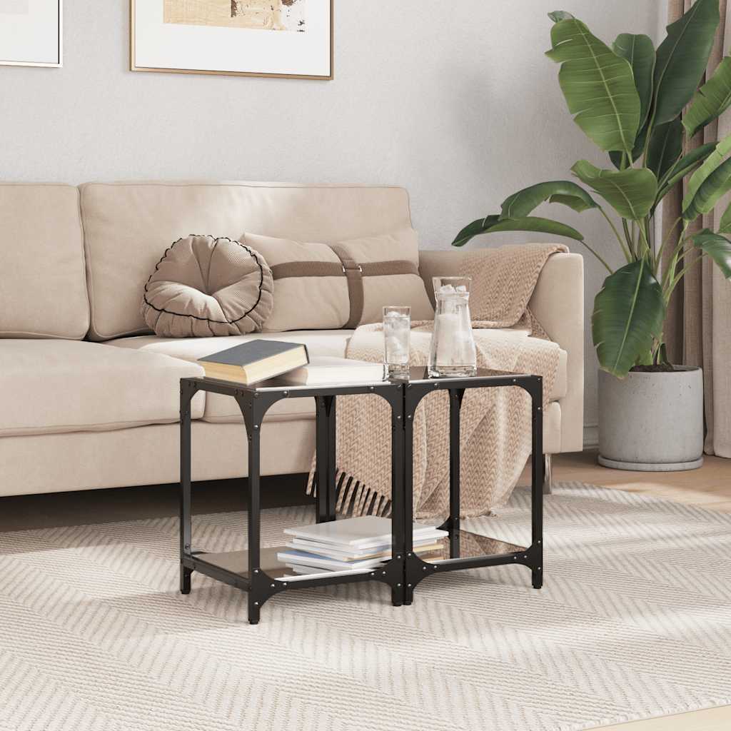 Coffee Tables with Black Glass Top 2 pcs 30x30x40 cm Steel