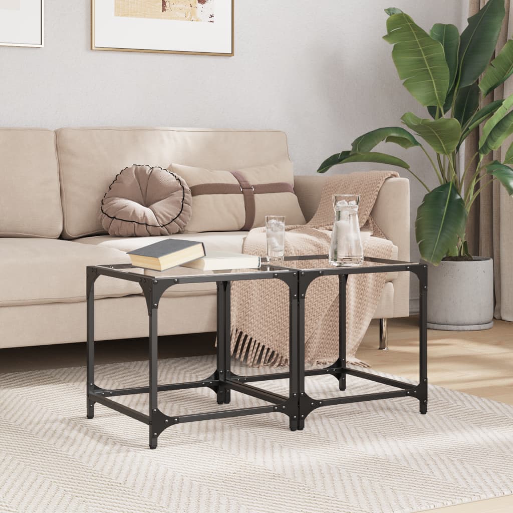 Coffee Tables with Transparent Glass Top 2 pcs 40x40x40cm Steel