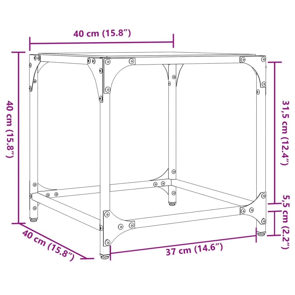 Coffee Tables with Transparent Glass Top 2 pcs 40x40x40cm Steel