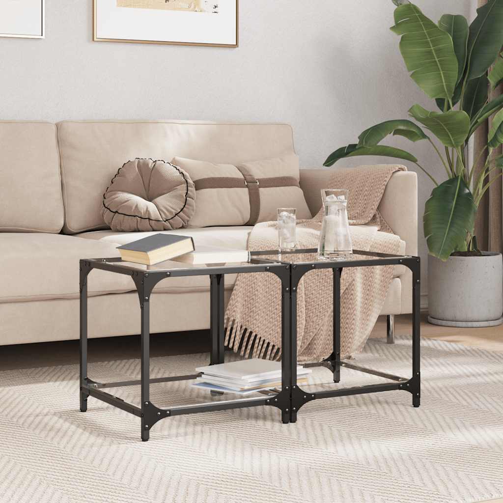 Coffee Tables with Transparent Glass Top 2 pcs 40x40x40cm Steel