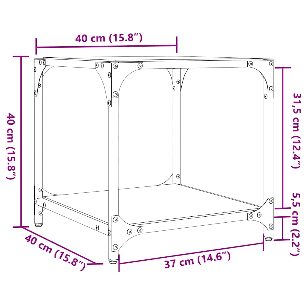 Coffee Table with Black Glass Top 40x40x40 cm Steel
