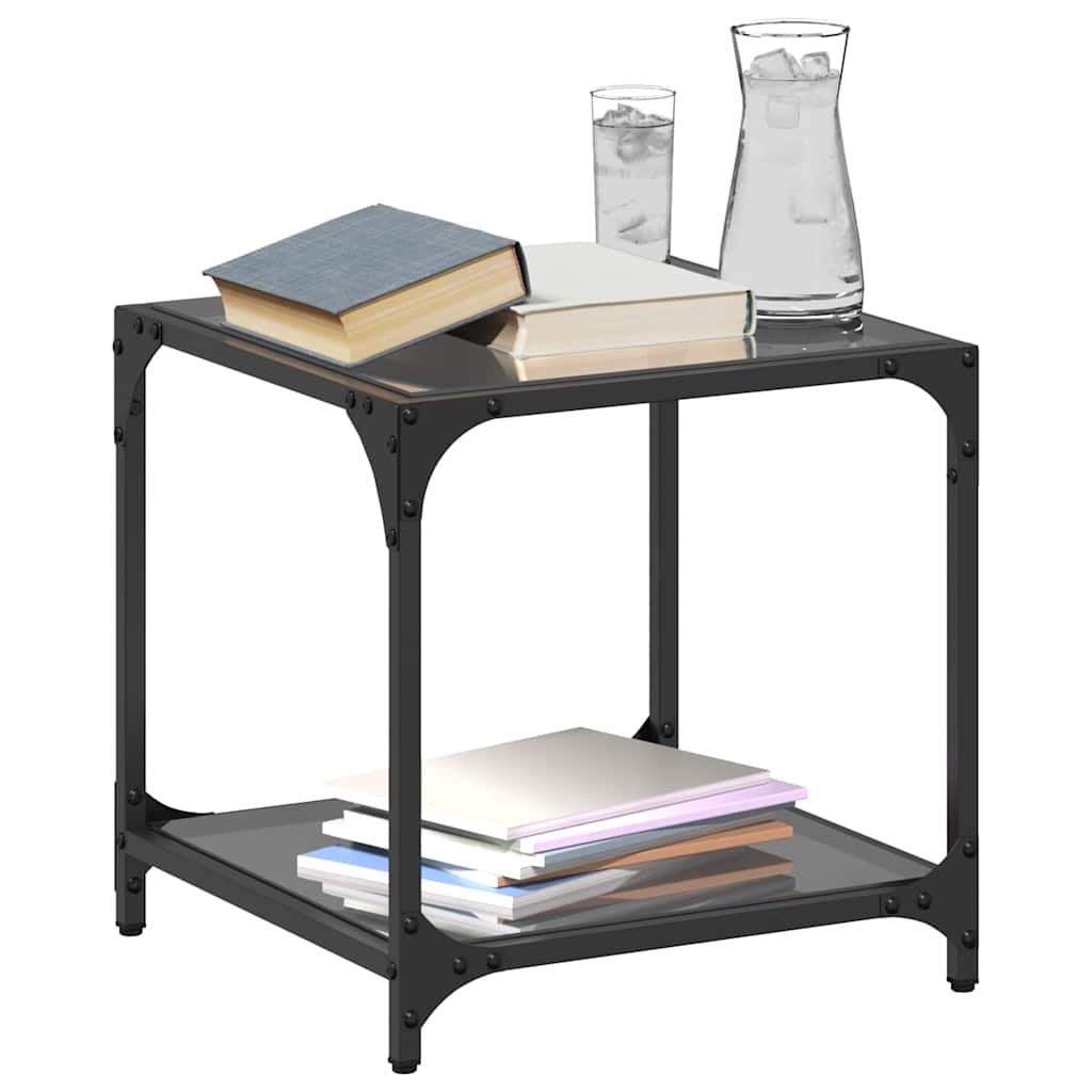 Coffee Tables with Black Glass Top 2 pcs 40x40x40 cm Steel