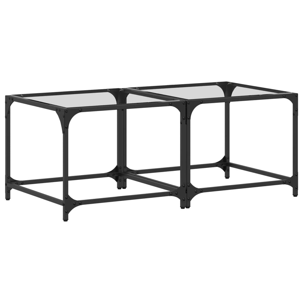 Coffee Tables with Transparent Glass Top 2 pcs 50x50x40cm Steel