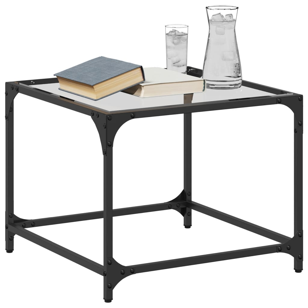 Coffee Tables with Transparent Glass Top 2 pcs 50x50x40cm Steel