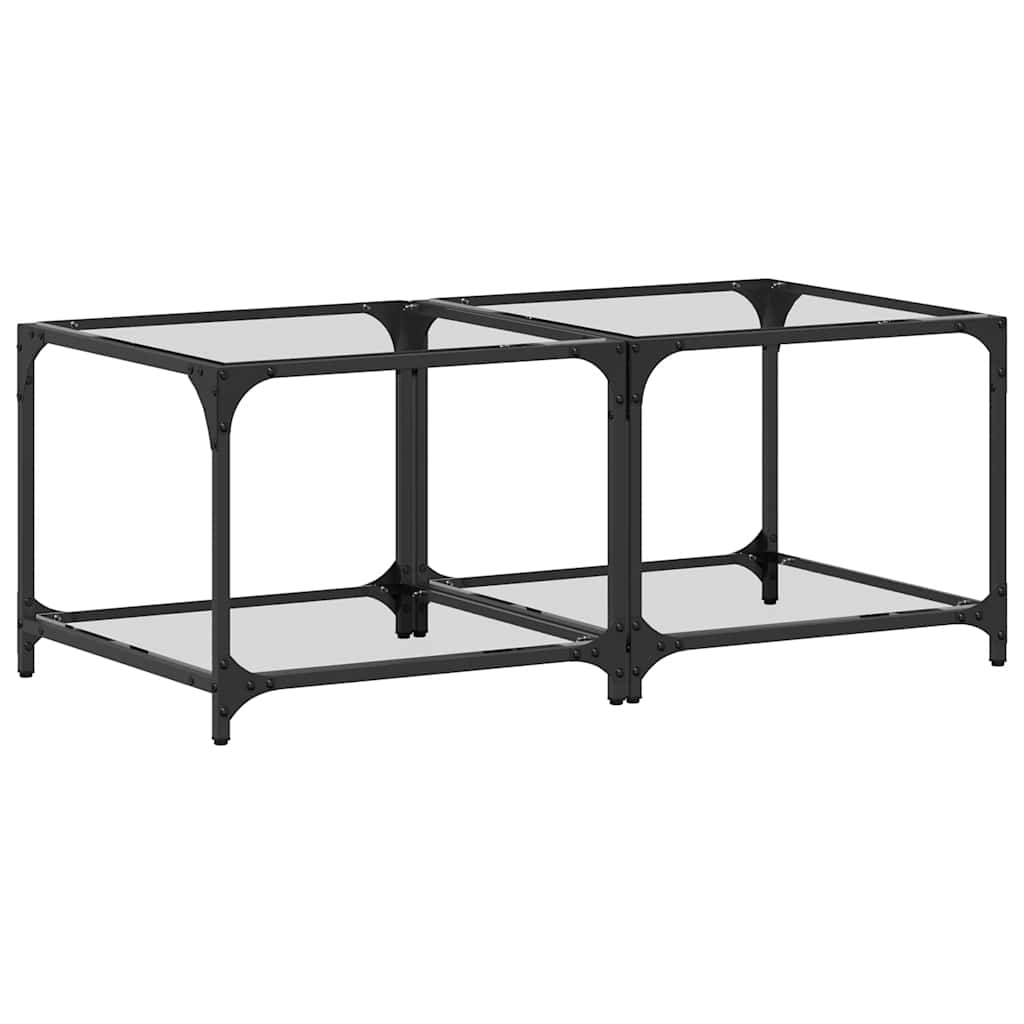 Coffee Tables with Transparent Glass Top 2 pcs 50x50x40cm Steel