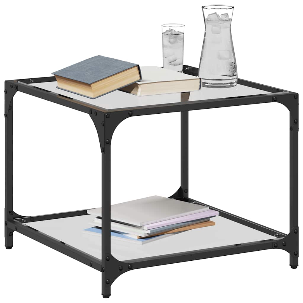 Coffee Tables with Transparent Glass Top 2 pcs 50x50x40cm Steel