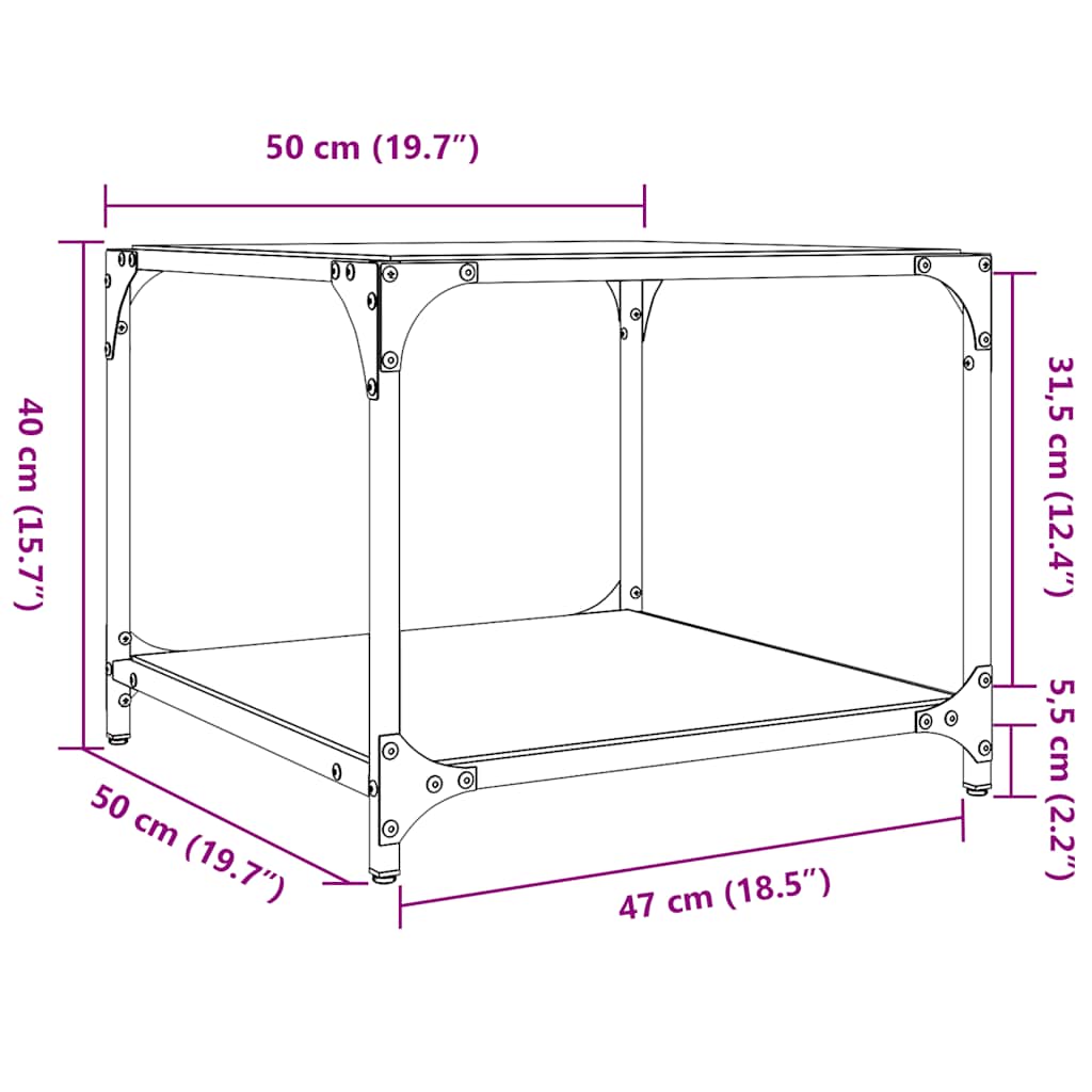 Coffee Tables with Transparent Glass Top 2 pcs 50x50x40cm Steel