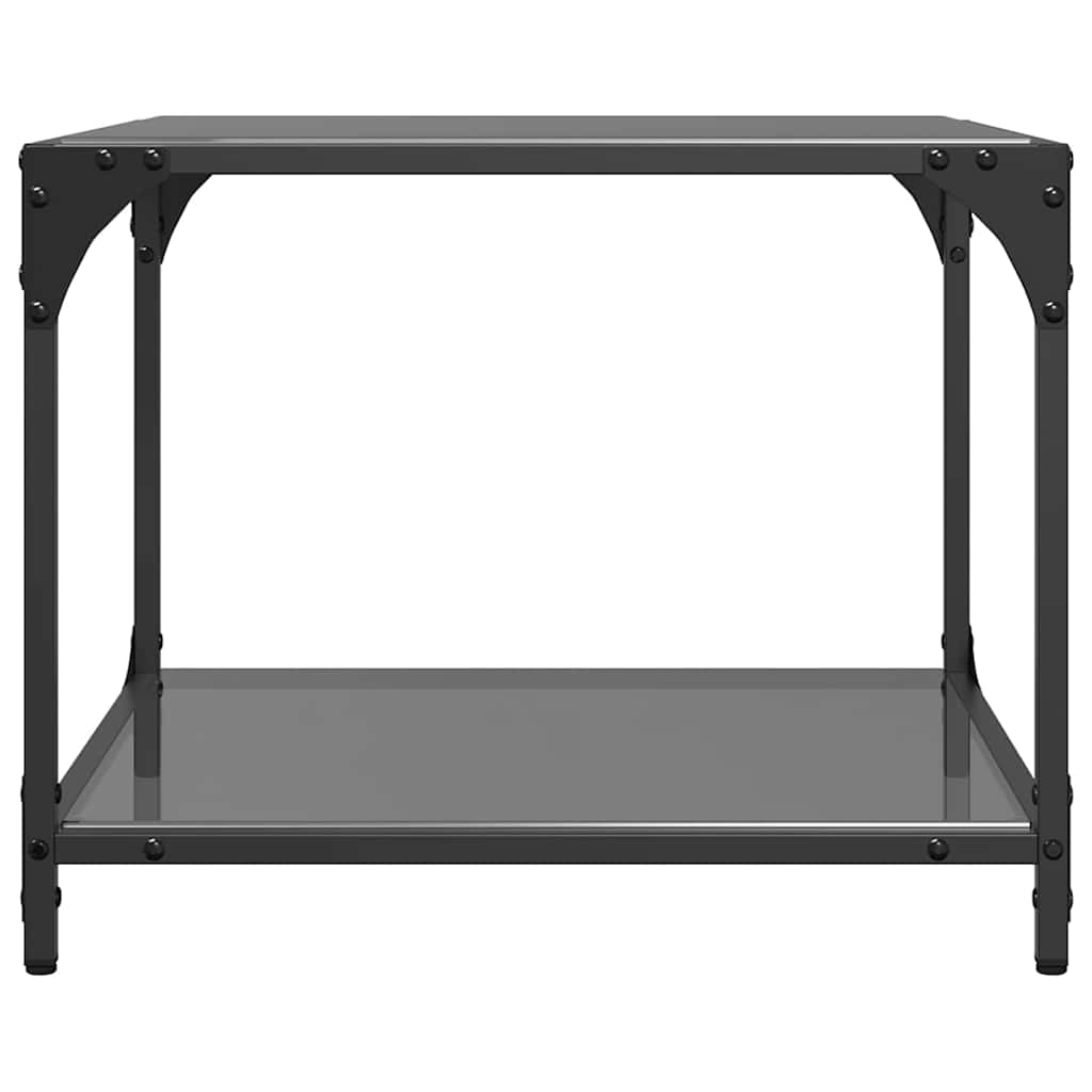 Coffee Tables with Black Glass Top 2 pcs 50x50x40 cm Steel