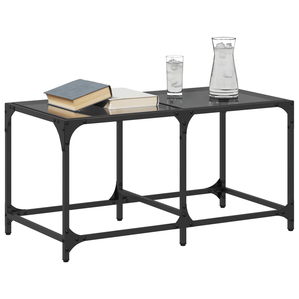 Coffee Table with Black Glass Top 78,5x40x40 cm Steel