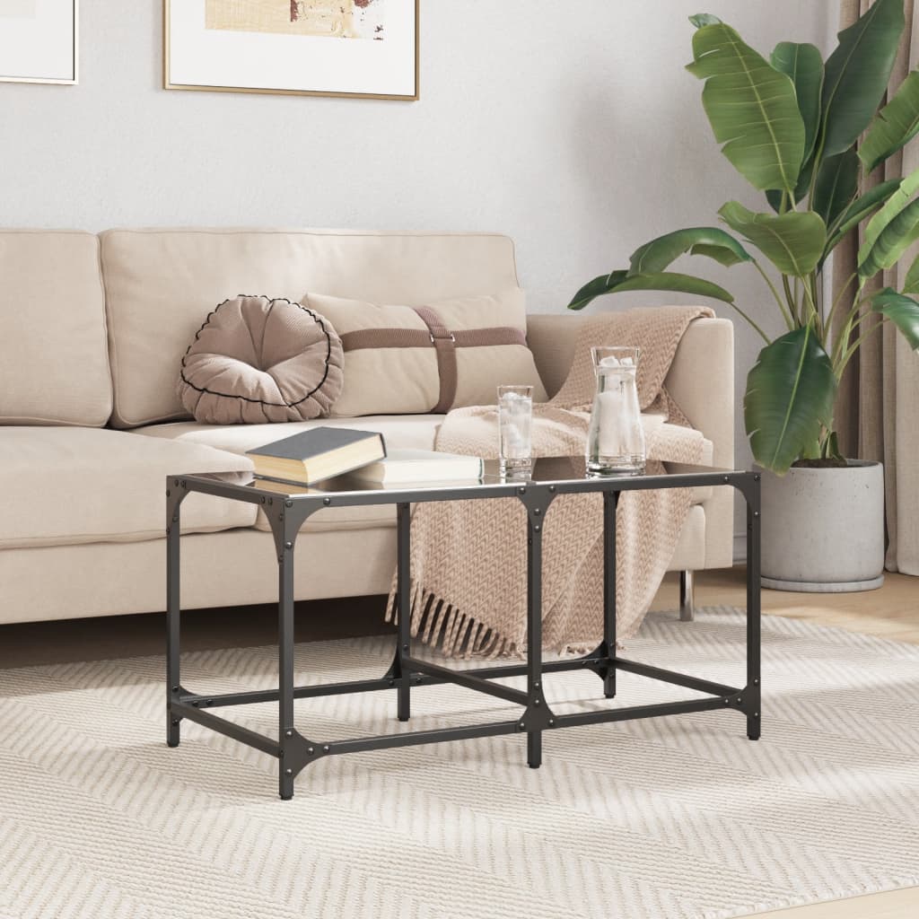 Coffee Table with Black Glass Top 78,5x40x40 cm Steel