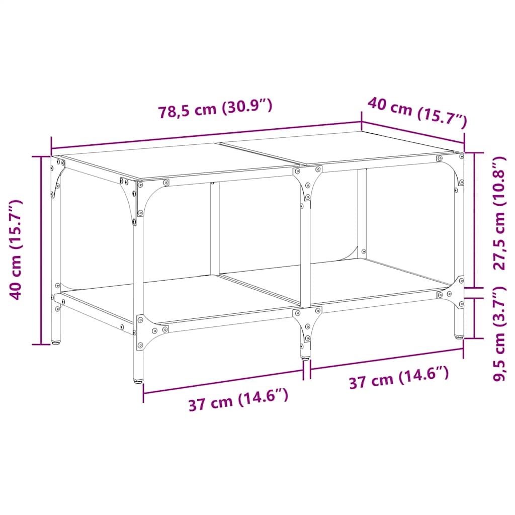 Coffee Table with Transparent Glass Top 78,5x40x40 cm Steel