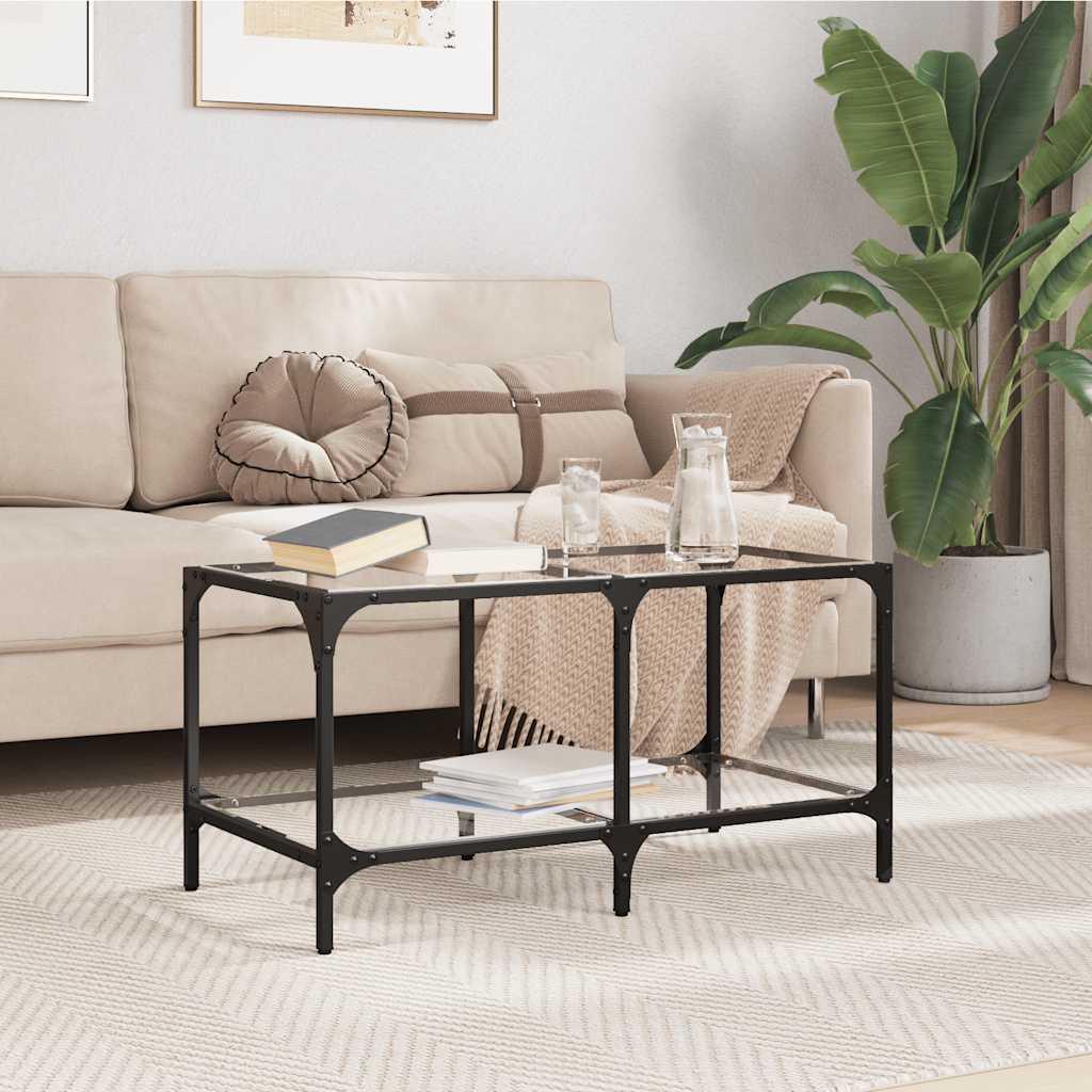Coffee Table with Transparent Glass Top 78,5x40x40 cm Steel