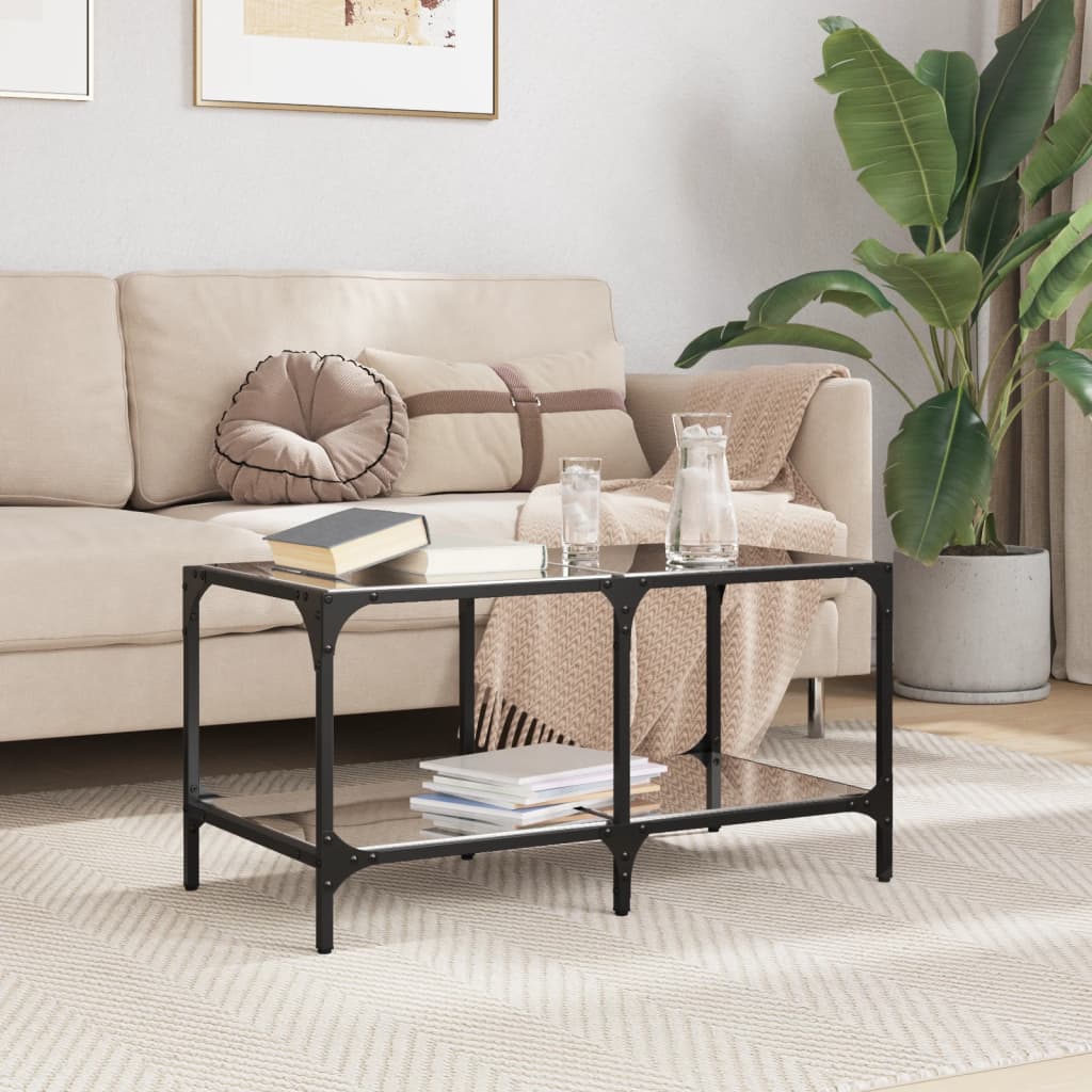 Coffee Table with Black Glass Top 78,5x40x40 cm Steel