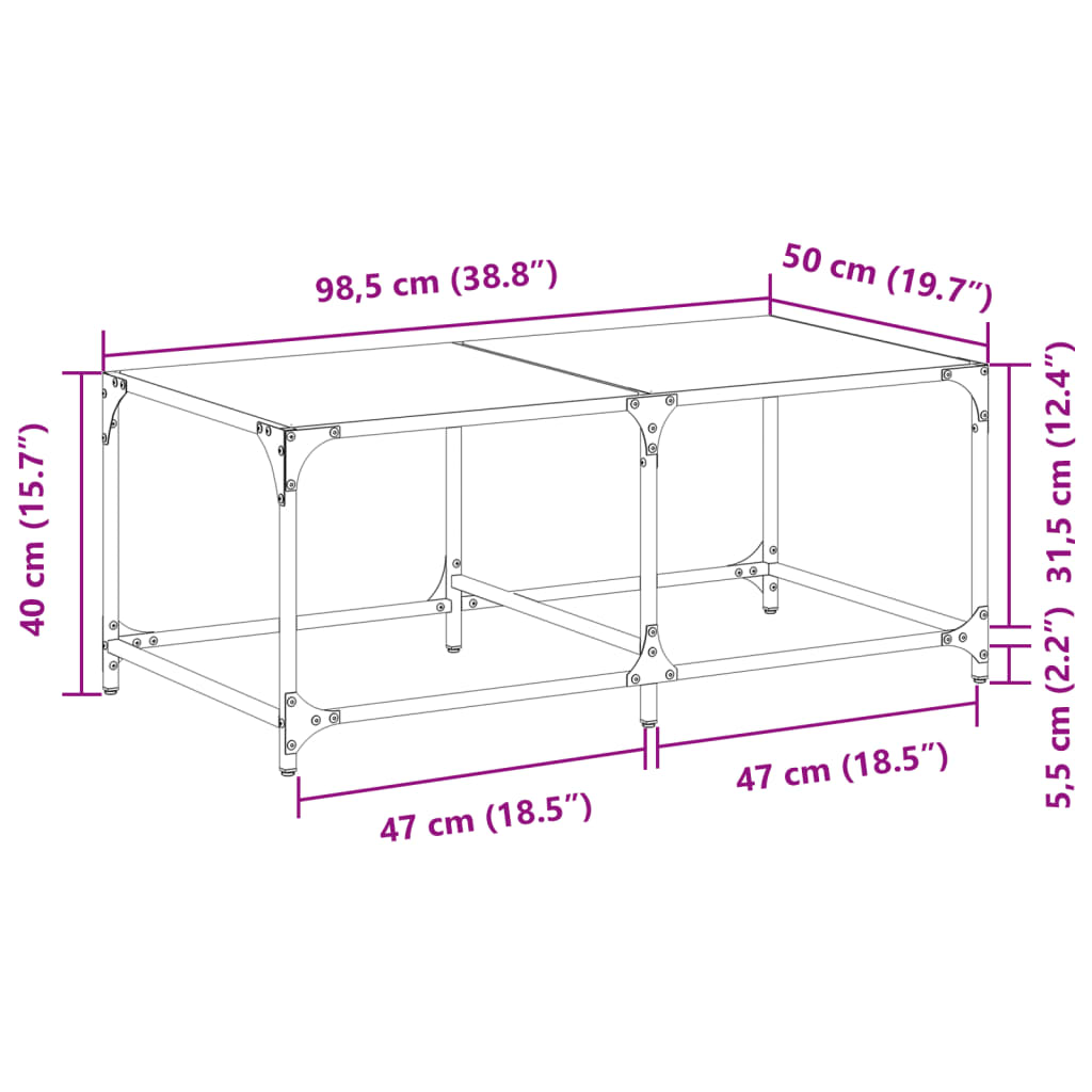 Coffee Table with Transparent Glass Top 98,5x50x40 cm Steel