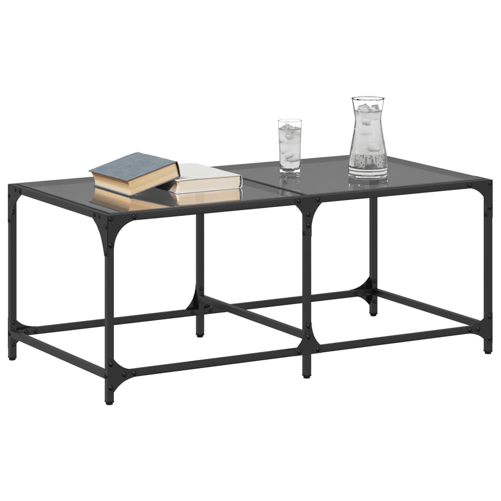 Coffee Table with Black Glass Top 98,5x50x40 cm Steel