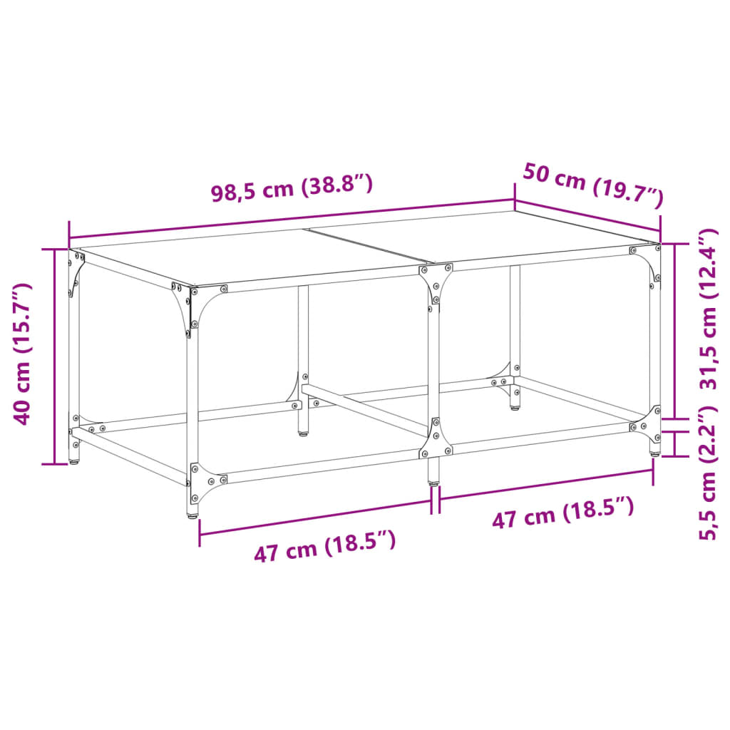 Coffee Table with Black Glass Top 98,5x50x40 cm Steel