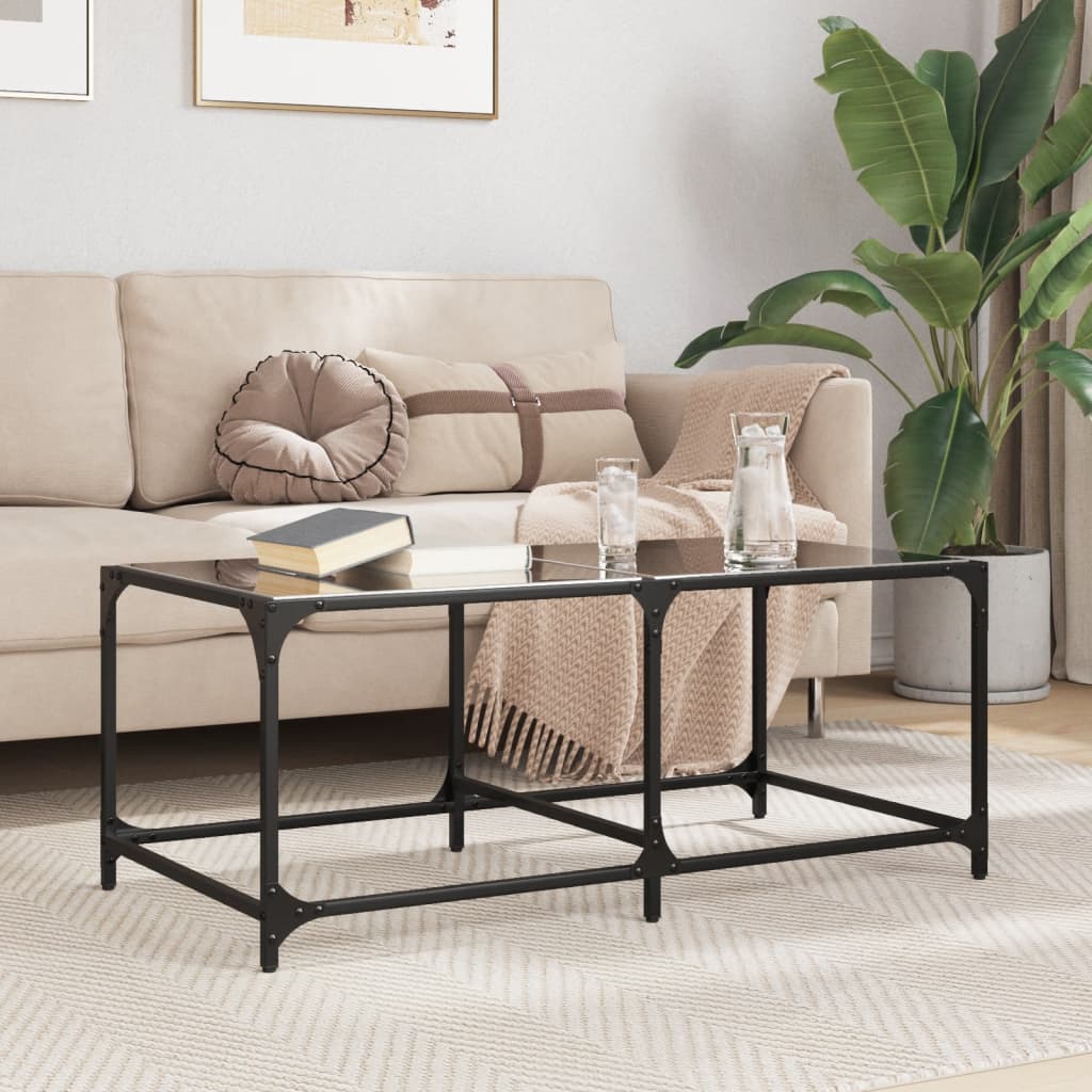 Coffee Table with Black Glass Top 98,5x50x40 cm Steel