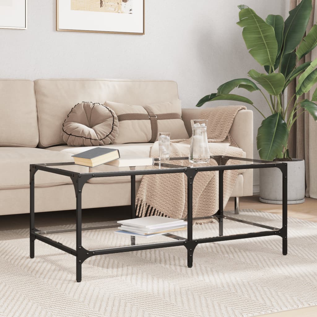 Coffee Table with Transparent Glass Top 98,5x50x40 cm Steel