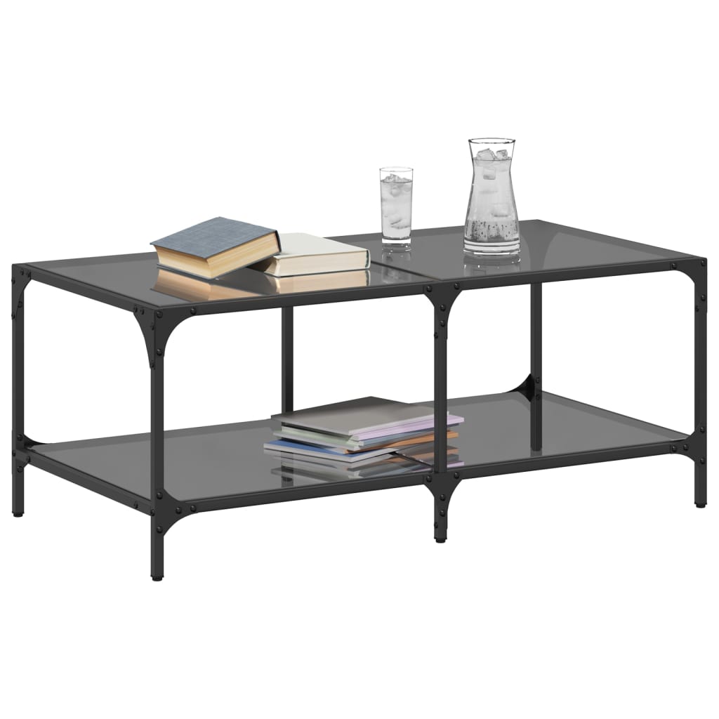 Coffee Table with Black Glass Top 98,5x50x40 cm Steel