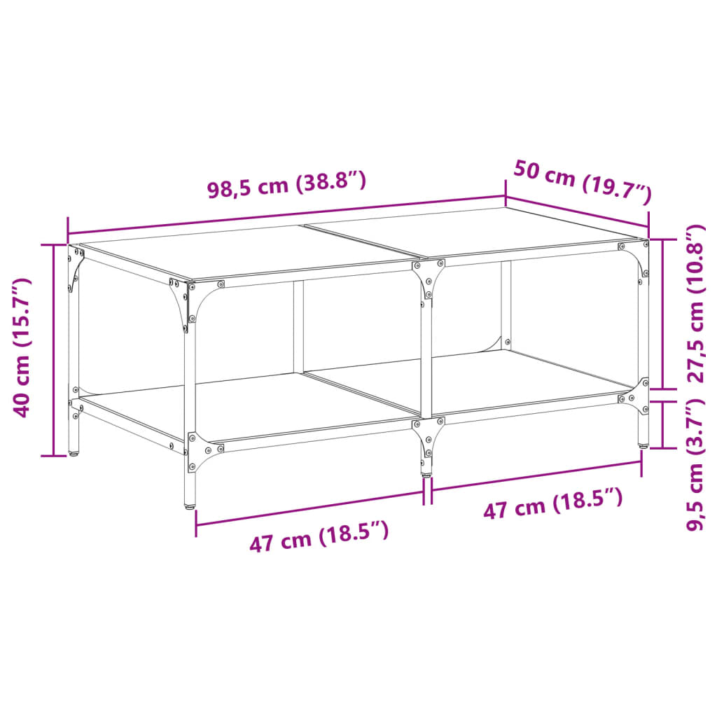 Coffee Table with Black Glass Top 98,5x50x40 cm Steel