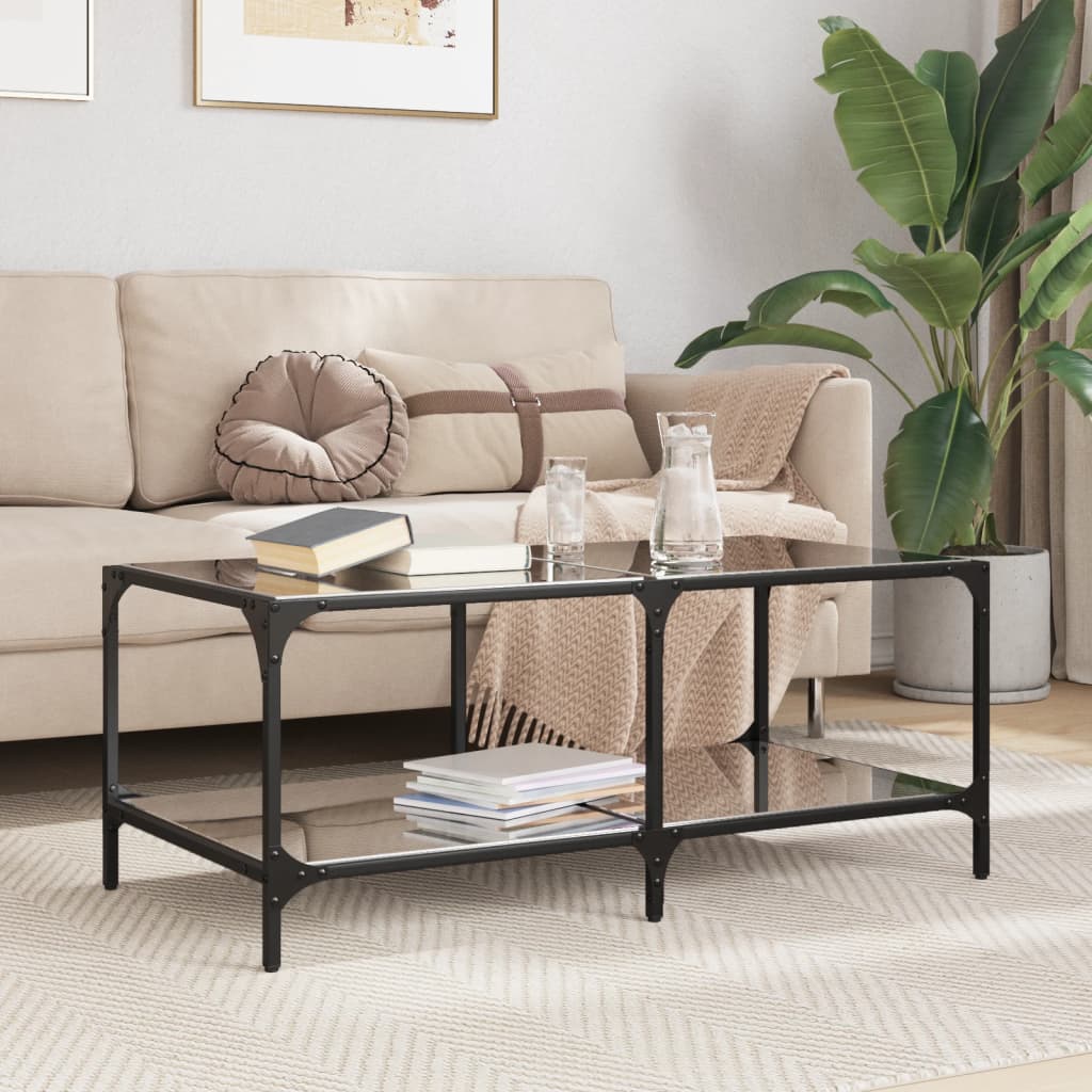 Coffee Table with Black Glass Top 98,5x50x40 cm Steel
