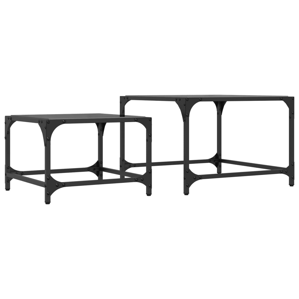 Nesting Coffee Tables 2 pcs with Black Glass Top Steel