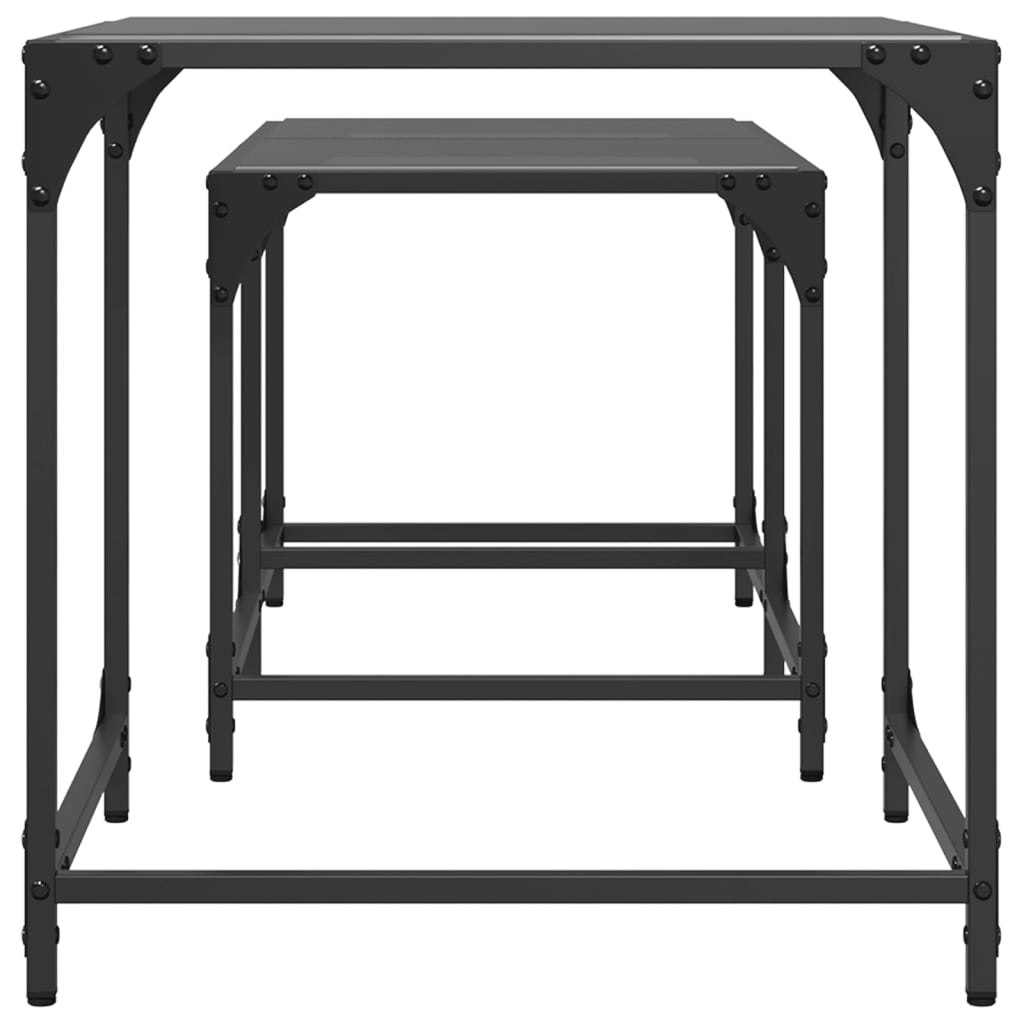 Nesting Coffee Tables 2 pcs with Black Glass Top Steel