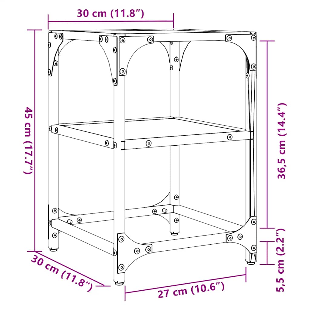 Coffee Tables with Transparent Glass Top 2 pcs 30x30x45cm Steel