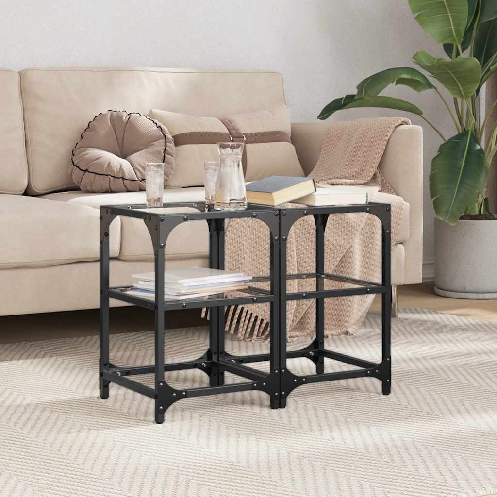 Coffee Tables with Transparent Glass Top 2 pcs 30x30x45cm Steel