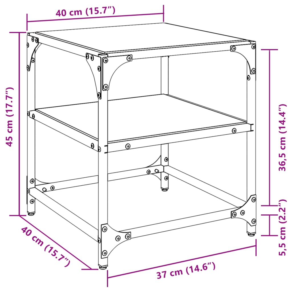 Coffee Table with Transparent Glass Top 40x40x45 cm Steel