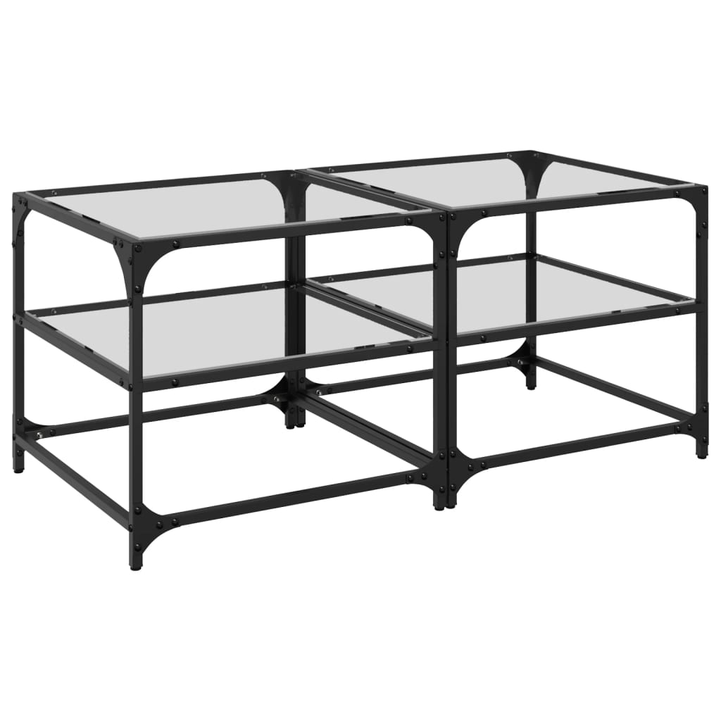 Coffee Tables with Transparent Glass Top 2 pcs 50x50x45cm Steel